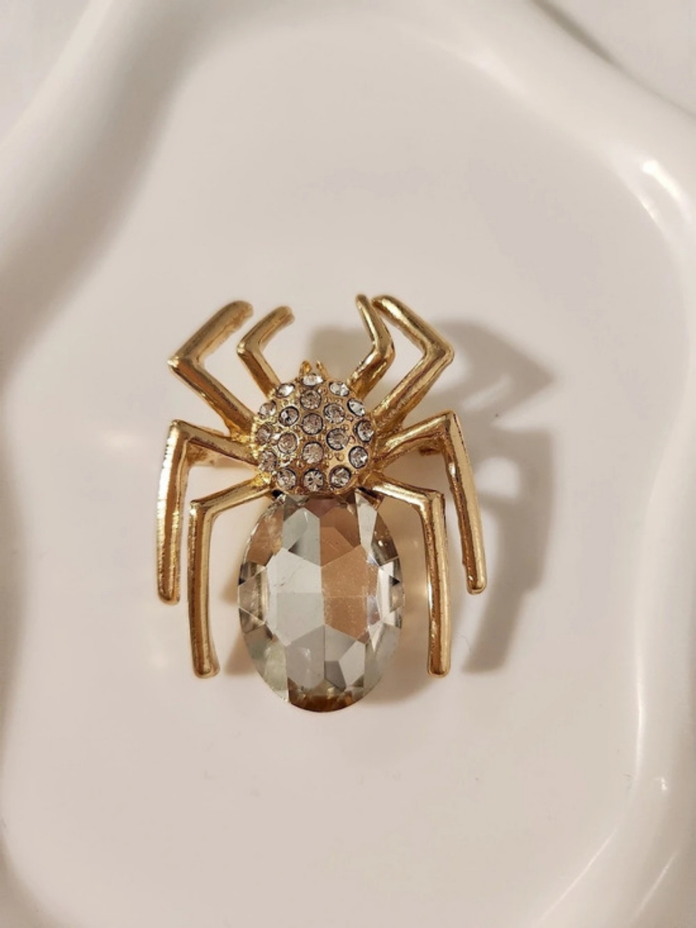 Spider Brooch in Gold & Clear Crystal Rhinestone New Without Tags
